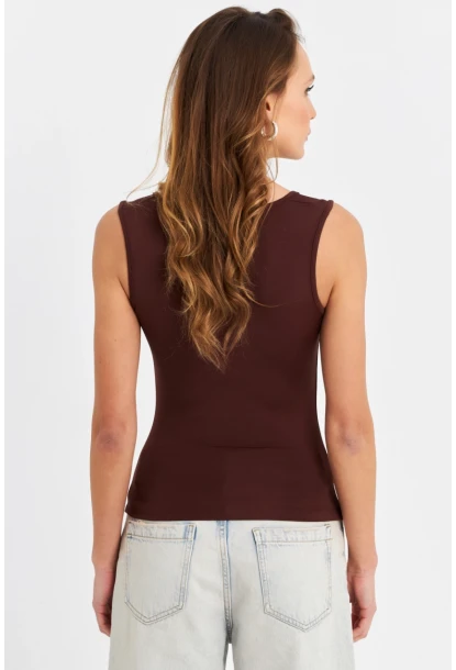 Kadın Kahverengi Kare Yaka Bluz TF64