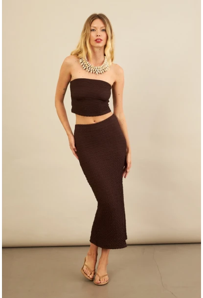 Kadın Kahverengi Straplez Alt Üst Bubble Takım FLU340