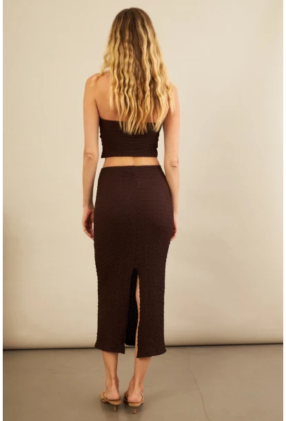 Kadın Kahverengi Straplez Alt Üst Bubble Takım FLU340