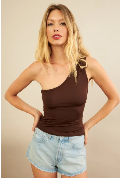 Kadın Kahverengi Tokalı Büzgülü Bluz AN6021