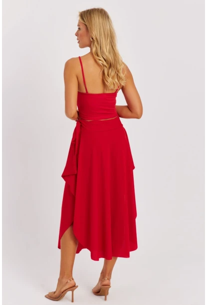 Kadın Kırmızı Asimetrik Etek LV176