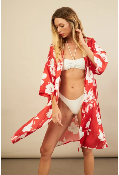 Kadın Kırmızı Desenli Kimono BTY105