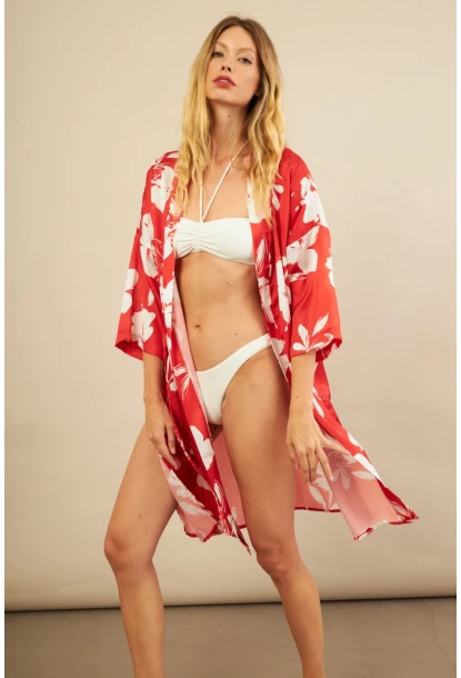 Kadın Kırmızı Desenli Kimono BTY105