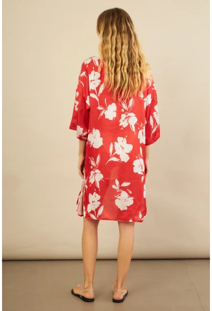 Kadın Kırmızı Desenli Kimono BTY105