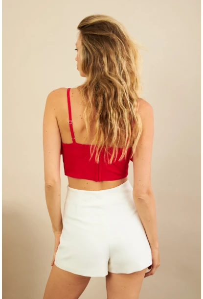 Kadın Kırmızı Fiyonklu Crop Bluz KED0089