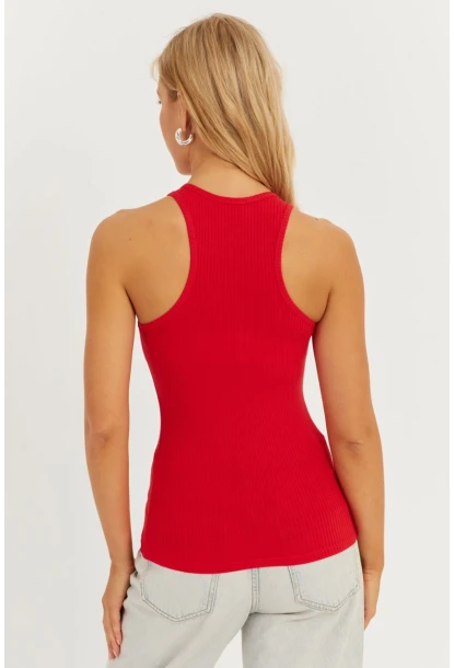 Kadın Kırmızı Halter Yaka Bluz AYD299