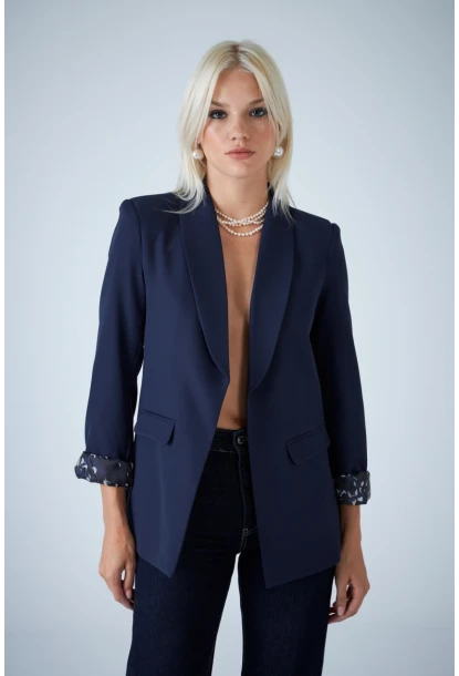 Kadın Lacivert Astarı Desenli Blazer Ceket BES3049