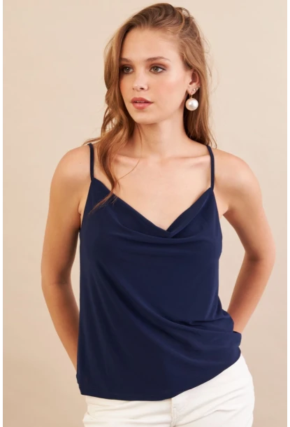 Kadın Lacivert Degaje Yaka Bluz LPP1286-90