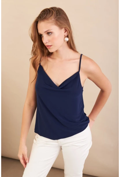 Kadın Lacivert Degaje Yaka Bluz LPP1286-90