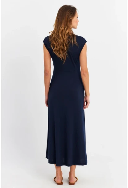 Kadın Lacivert Düğme Detaylı Kruvaze Midi Elbise EY0011