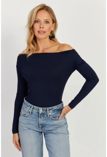 Kadın Lacivert Kayık Yaka Bluz LPP1254
