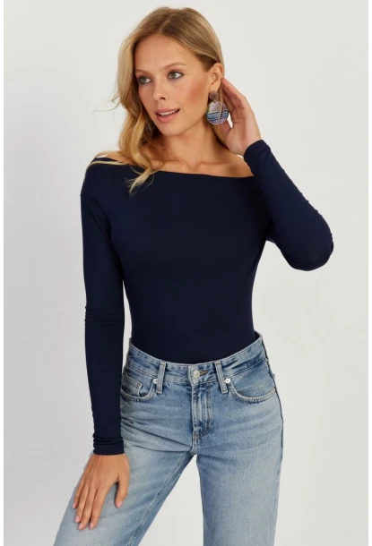 Kadın Lacivert Kayık Yaka Bluz LPP1254