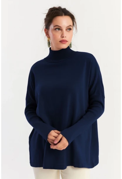 Kadın Lacivert Salaş Triko Bluz YV289