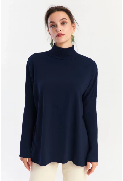 Kadın Lacivert Salaş Triko Bluz YV289