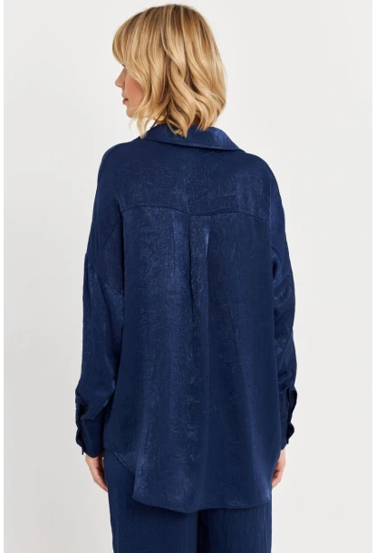 Kadın Lacivert Saten Gömlek MCAR1127