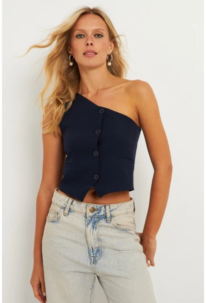 Kadın Lacivert Tek Omuz Astarlı Yelek TW60140