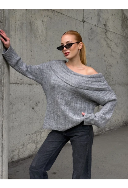 Kadın Madonna Yaka Triko Gri
