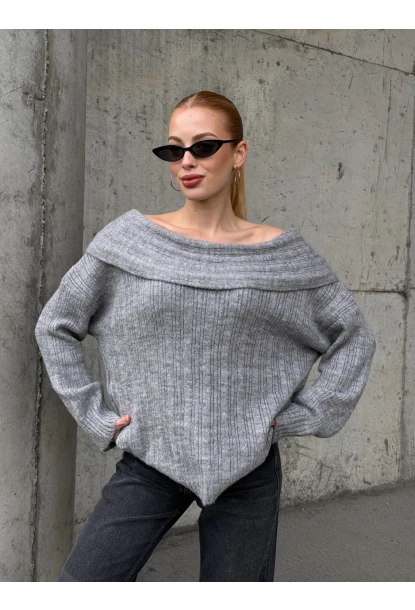 Kadın Madonna Yaka Triko Gri