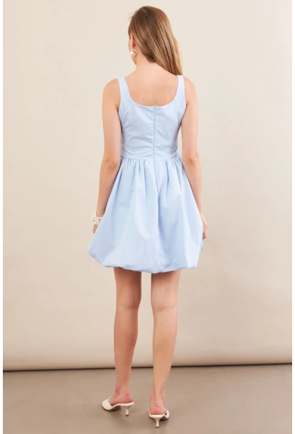 Kadın Mavi Askılı Mini Balon Elbise ERL105