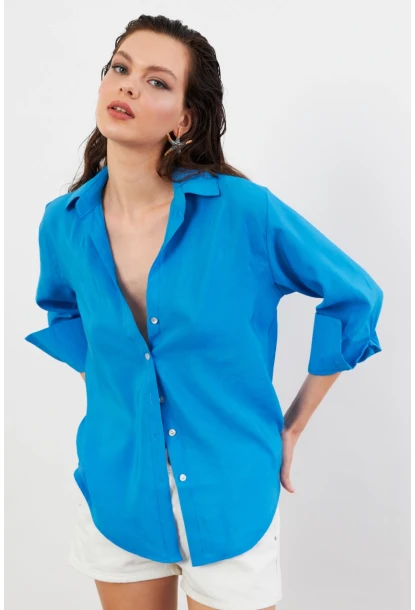Kadın Mavi Basic Gömlek SOL3664