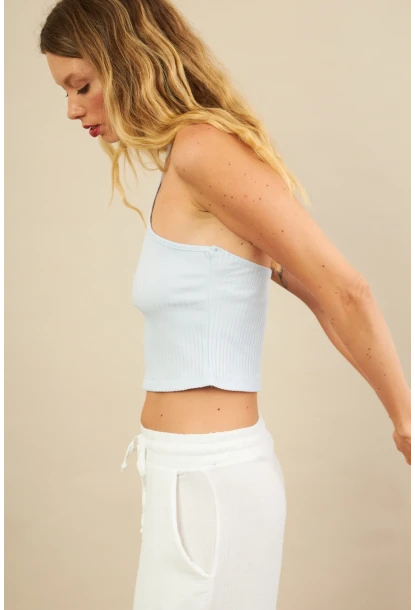 Kadın Mavi Boncuk Detaylı Sırtı Açık Bluz LPP1245-90