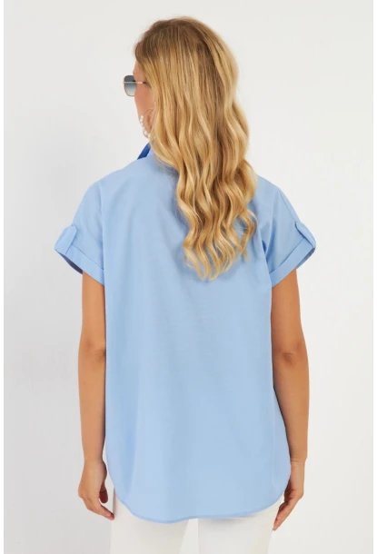 Kadın Mavi Cepli Gömlek ZER410