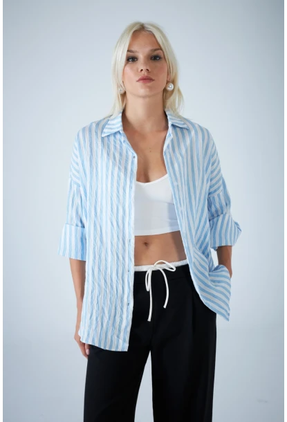 Kadın Mavi Çizgili Gömlek ELN600
