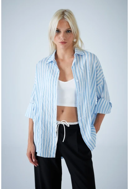 Kadın Mavi Çizgili Gömlek ELN600