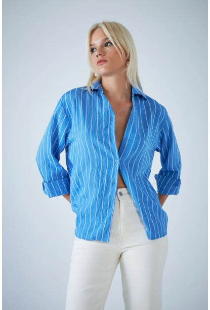 Kadın Mavi Çizgili Gömlek ELN602