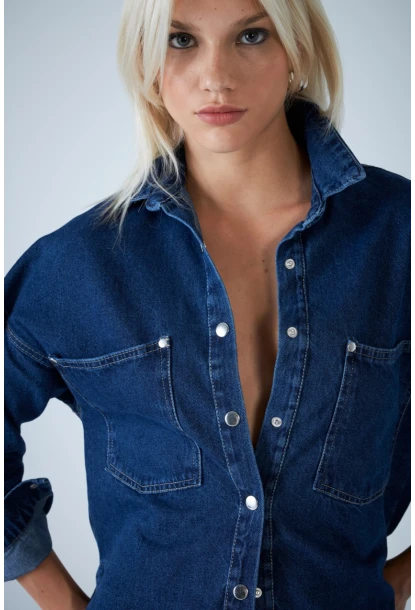 Kadın Mavi Denim Gömlek TSS101