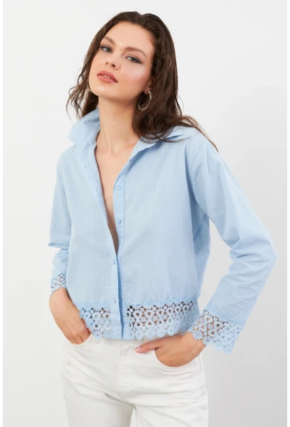 Kadın Mavi Güpürlü Gömlek MPC030