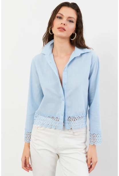 Kadın Mavi Güpürlü Gömlek MPC030
