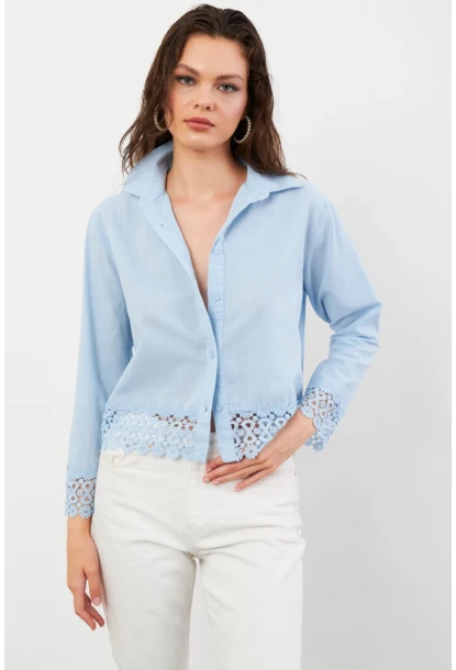 Kadın Mavi Güpürlü Gömlek MPC030