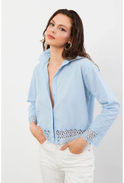 Kadın Mavi Güpürlü Gömlek MPC030