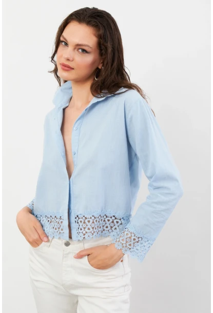 Kadın Mavi Güpürlü Gömlek MPC030