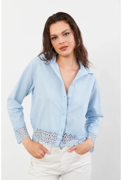 Kadın Mavi Güpürlü Gömlek MPC030