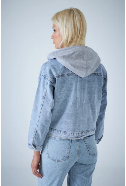 Kadın Mavi Kapüşonlu Denim Ceket TSS100