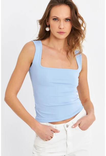 Kadın Mavi Kare Yaka Bluz TF64