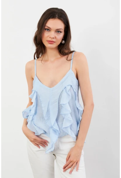 Kadın Mavi Krinkıl Bluz SOL1504