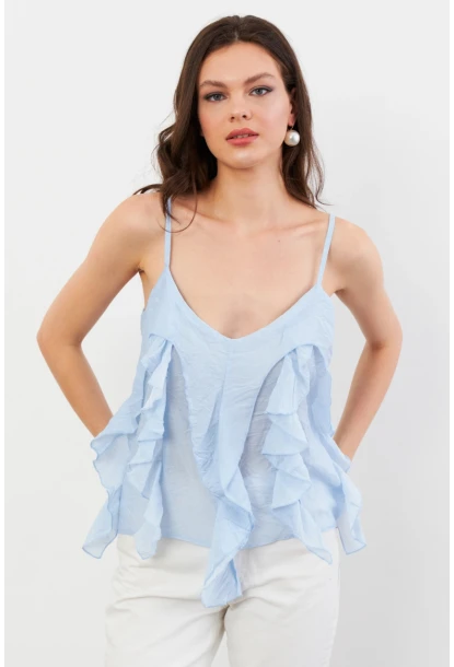 Kadın Mavi Krinkıl Bluz SOL1504