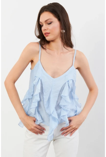 Kadın Mavi Krinkıl Bluz SOL1504