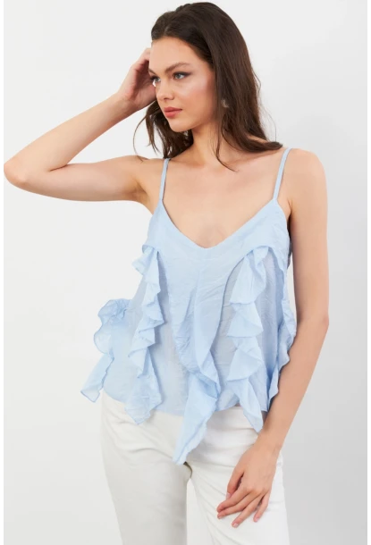 Kadın Mavi Krinkıl Bluz SOL1504