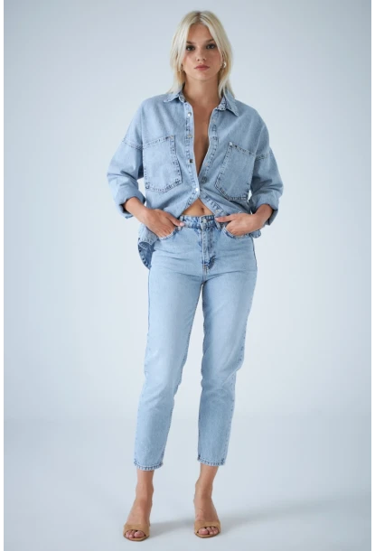 Kadın Mavi Yüksek Bel Jean TSS1001