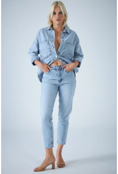 Kadın Mavi Yüksek Bel Jean TSS1001