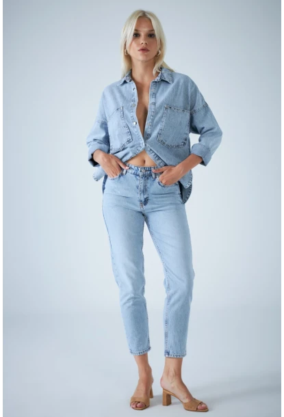 Kadın Mavi Yüksek Bel Jean TSS1001