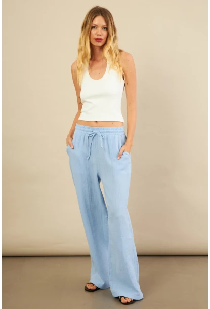 Kadın Mavi Müslin Pantolon FRO1004