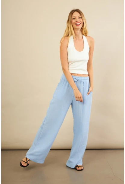 Kadın Mavi Müslin Pantolon FRO1004