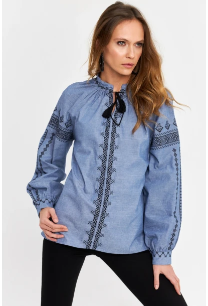 Kadın Mavi Nakışlı Bluz MQS5699