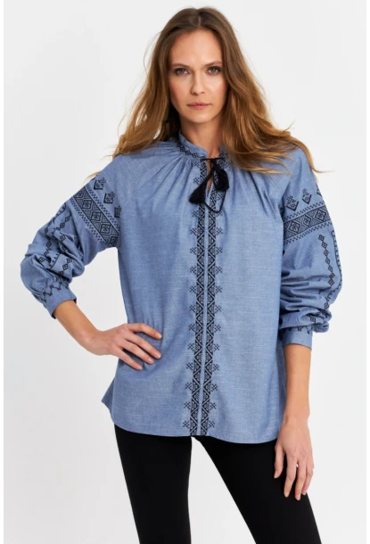 Kadın Mavi Nakışlı Bluz MQS5699