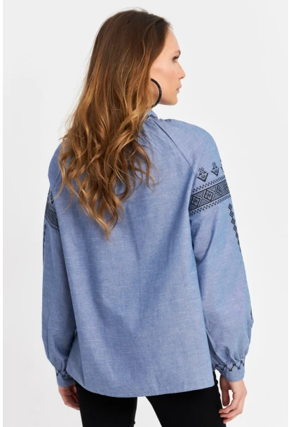 Kadın Mavi Nakışlı Bluz MQS5699